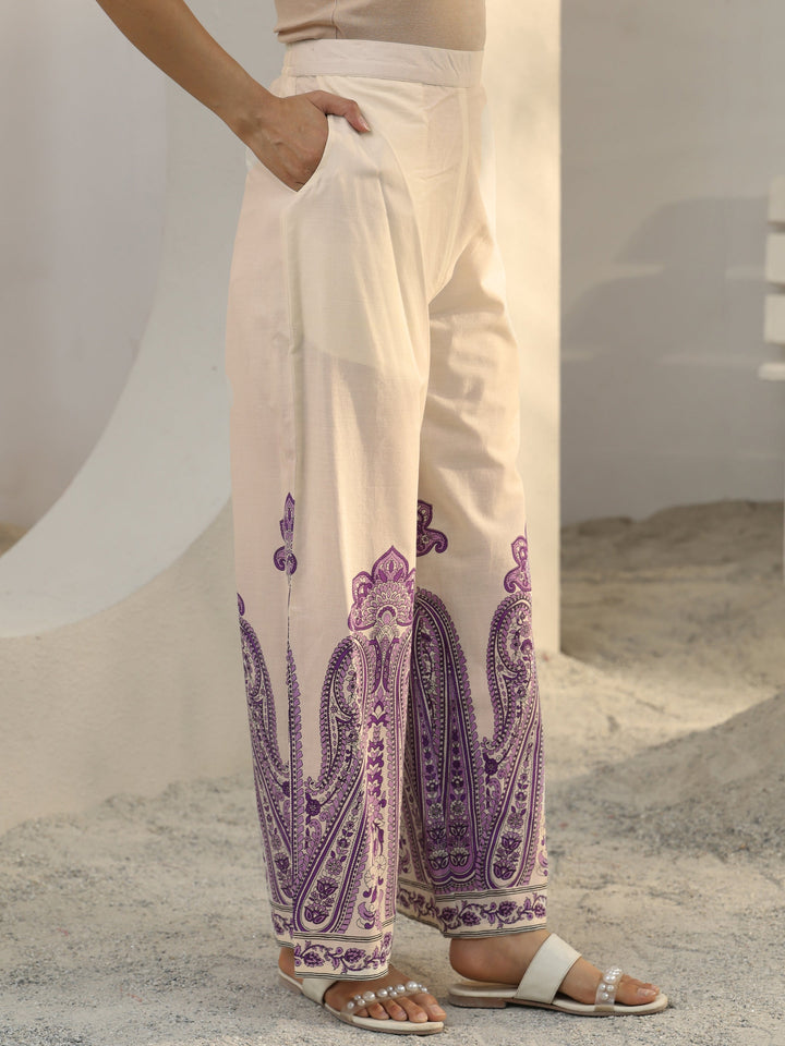 Off White Ethnic Printed Cotton Co-Ord Set