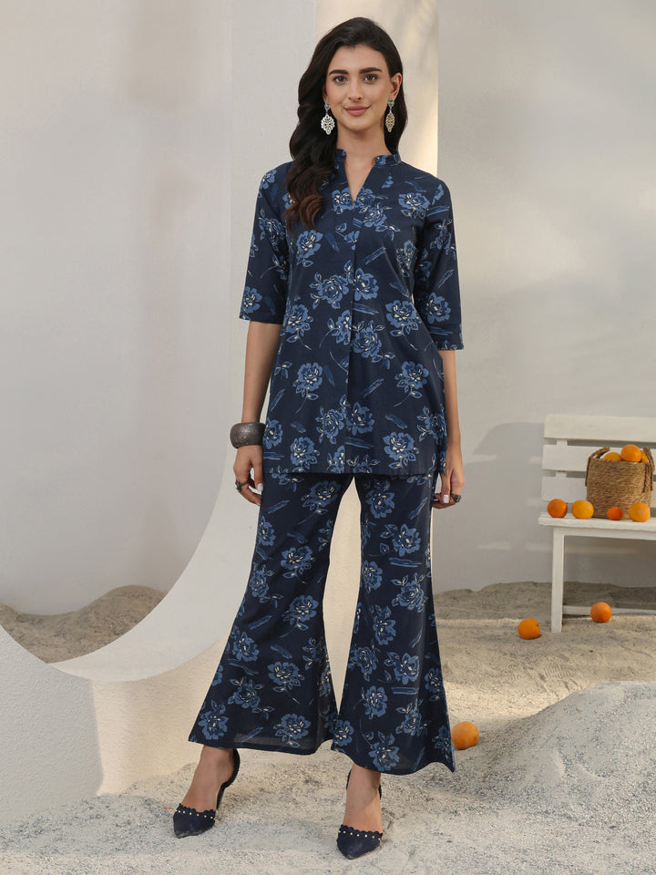 Blue Floral Printed Cotton Co-Ord Set