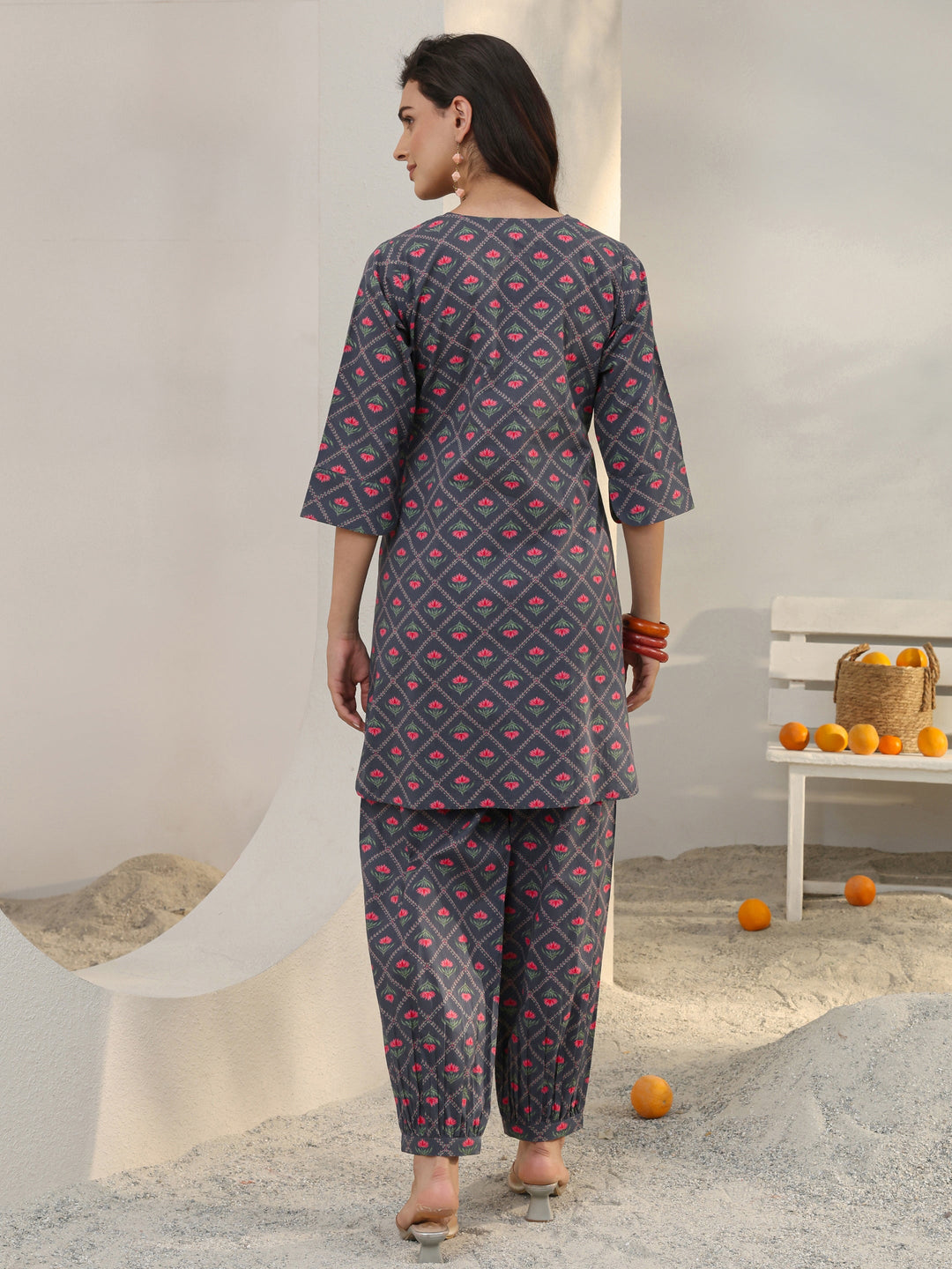 Grey Floral Printed Cotton Co-Ord Set