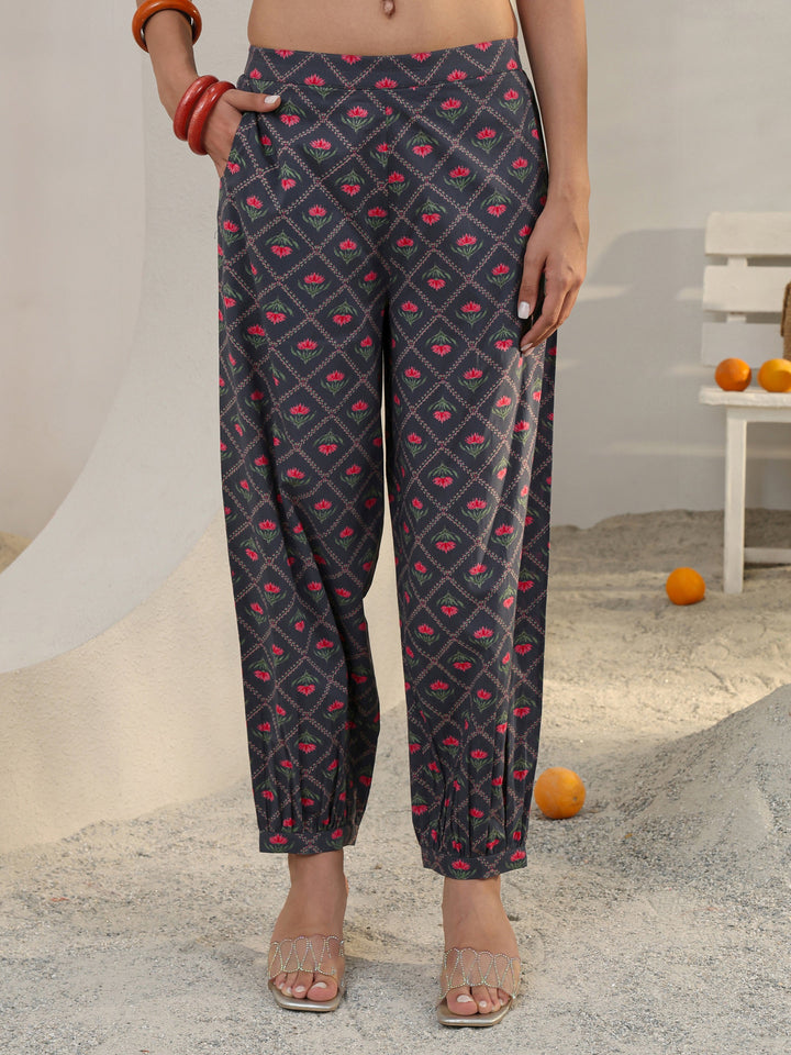 Grey Floral Printed Cotton Co-Ord Set