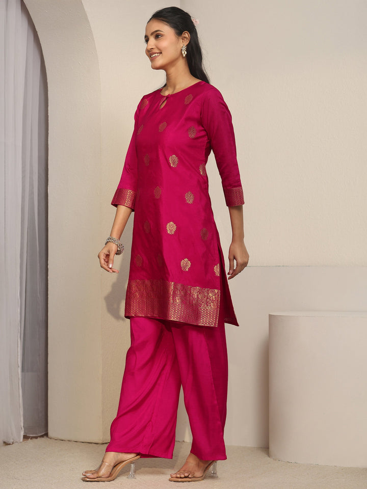 Libas Rani Pink Woven Chanderi Silk Palazzo Suit Set
