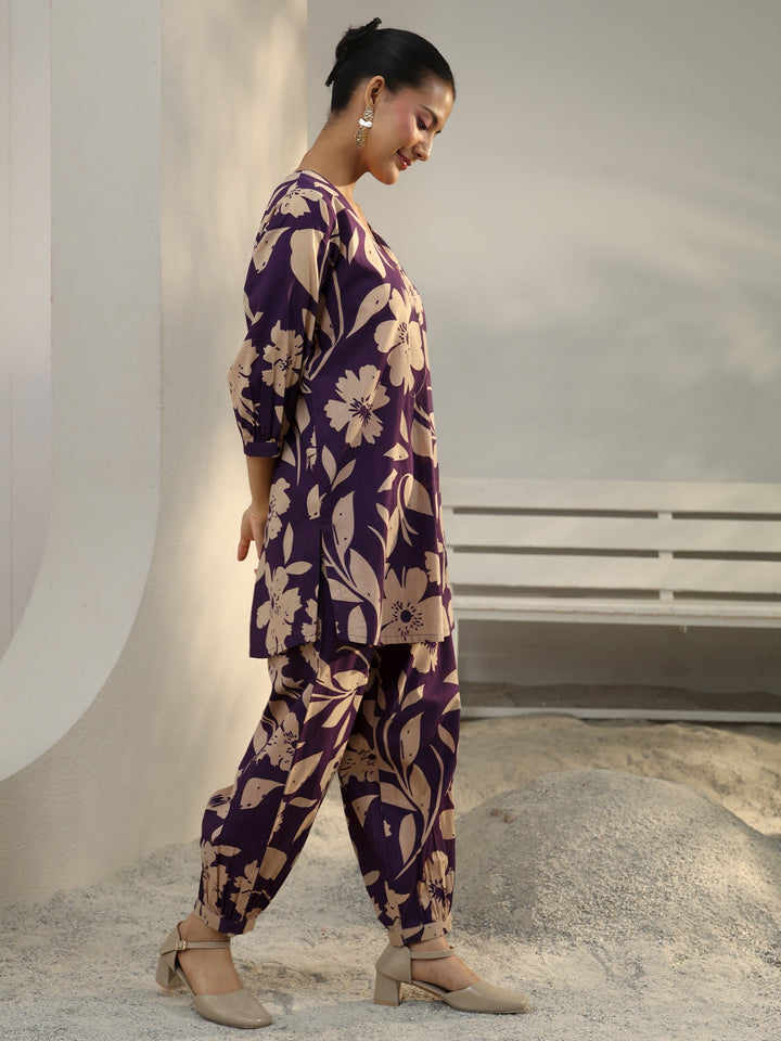 Purple Floral Printed Cotton Co-Ord Set