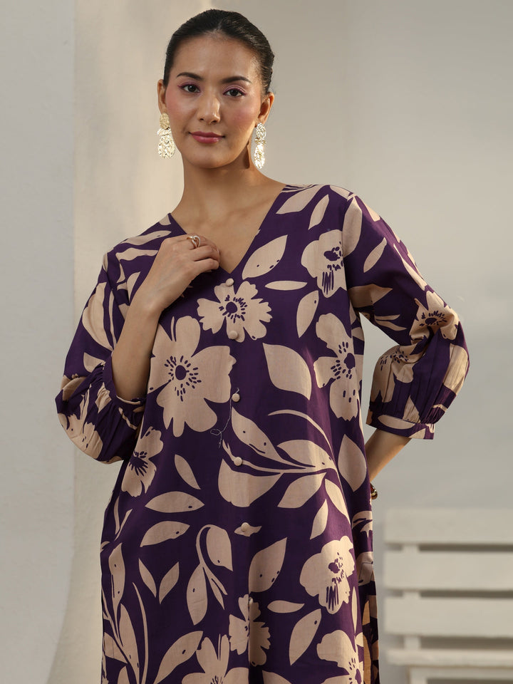 Purple Floral Printed Cotton Co-Ord Set