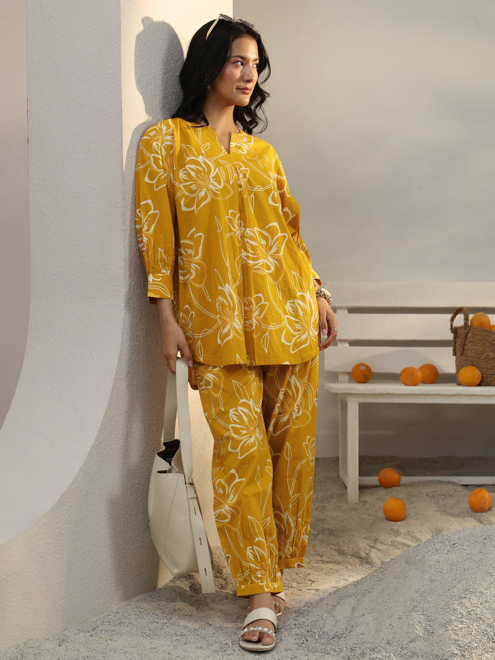 Mustard Floral Printed Cotton Co-Ord Set