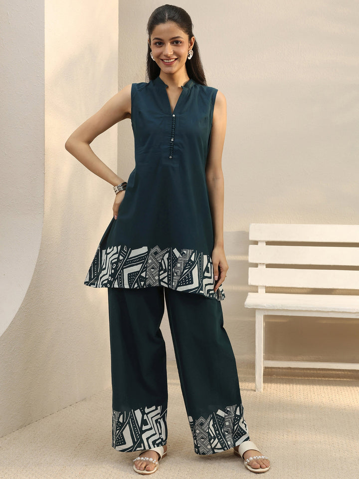 Teal Abstract Printed Cotton Blend Co-Ord Set