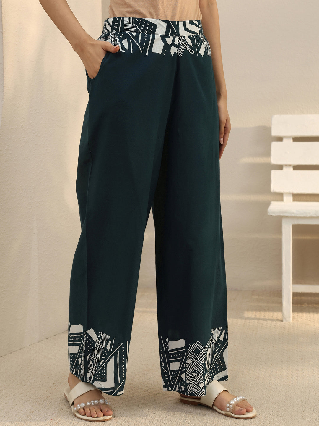 Teal Abstract Printed Cotton Blend Co-Ord Set