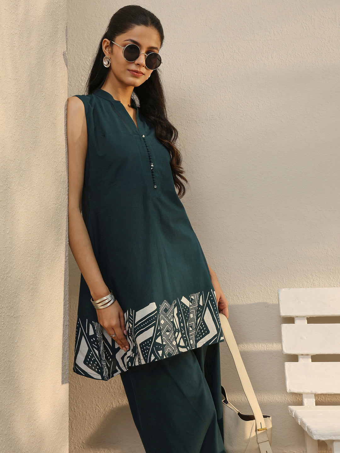 Teal Abstract Printed Cotton Blend Co-Ord Set