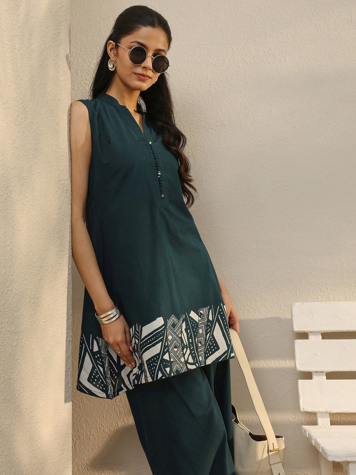 Teal Abstract Printed Cotton Blend Co-Ord Set