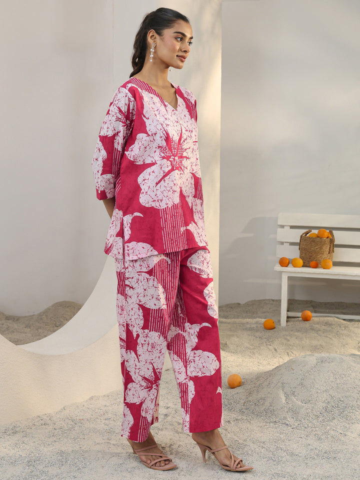 Pink Floral Printed Cotton Co-Ord Set