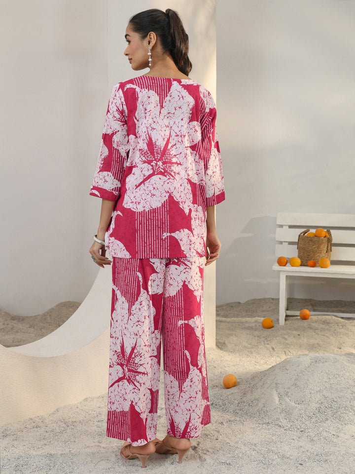 Pink Floral Printed Cotton Co-Ord Set