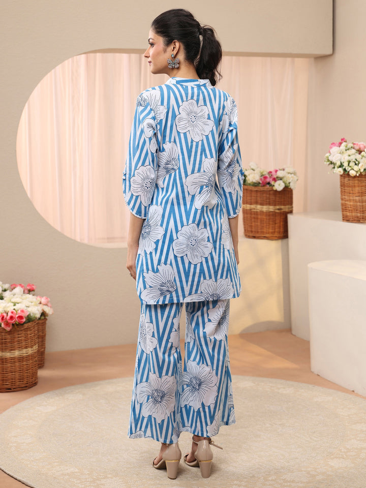 Blue Floral Printed Cotton Co-Ord Set