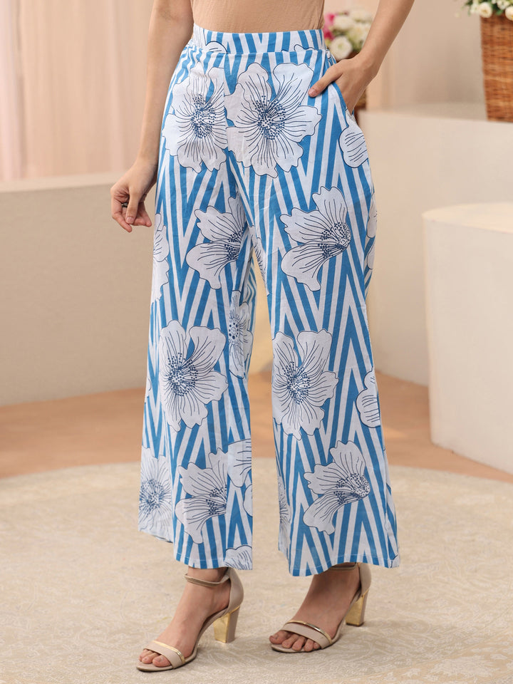 Blue Floral Printed Cotton Co-Ord Set
