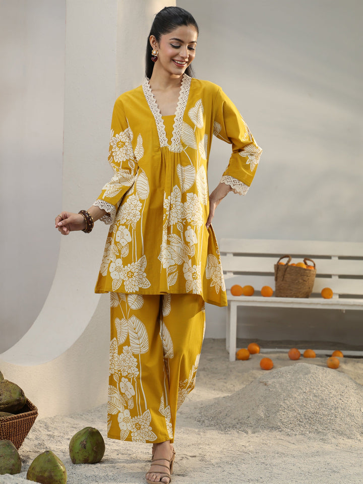 Mustard Floral Printed Cotton Co-Ord Set