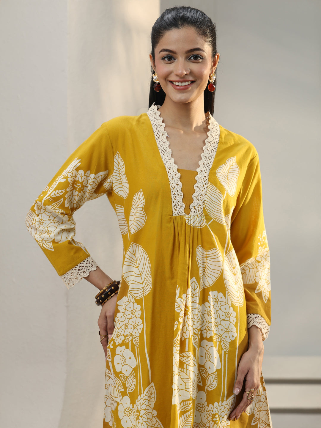 Mustard Floral Printed Cotton Co-Ord Set