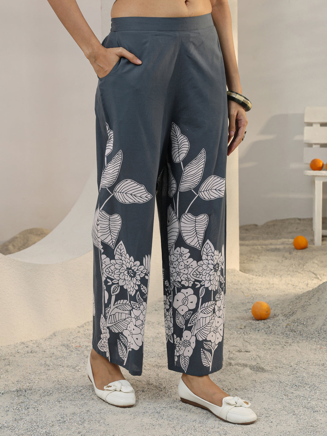 Grey Floral Printed Cotton Co-Ord Set