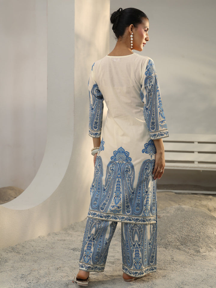 Off White Ethnic Printed Cotton Co-Ord Set