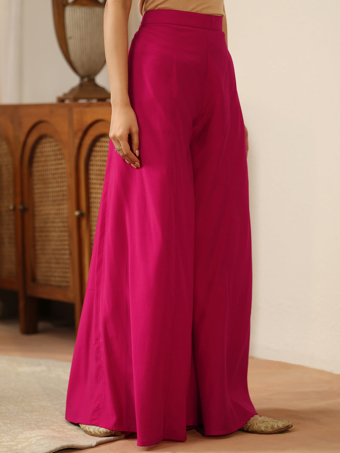 Pink Floral Printed Silk Blend Palazzo Suit Set