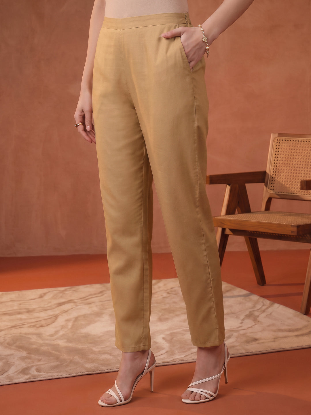 Libas Yellow Floral Printed Silk Blend Straight Suit Set