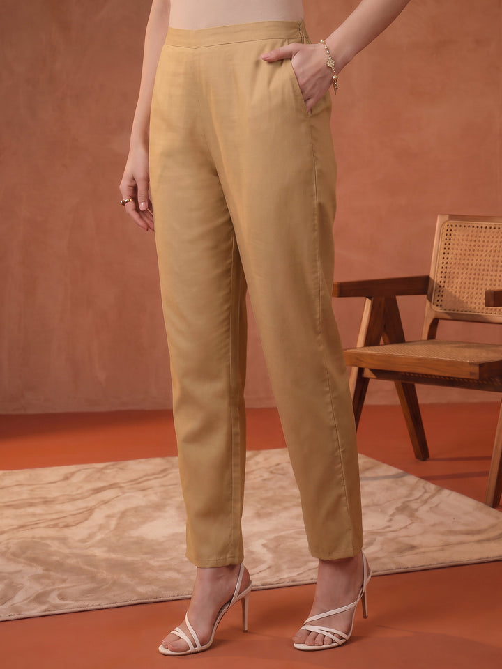 Libas Yellow Floral Printed Silk Blend Straight Suit Set