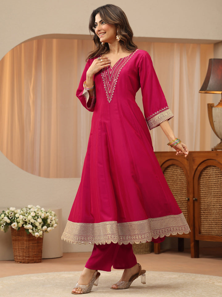 Pink Yoke Design Silk Blend Anarkali Suit Set