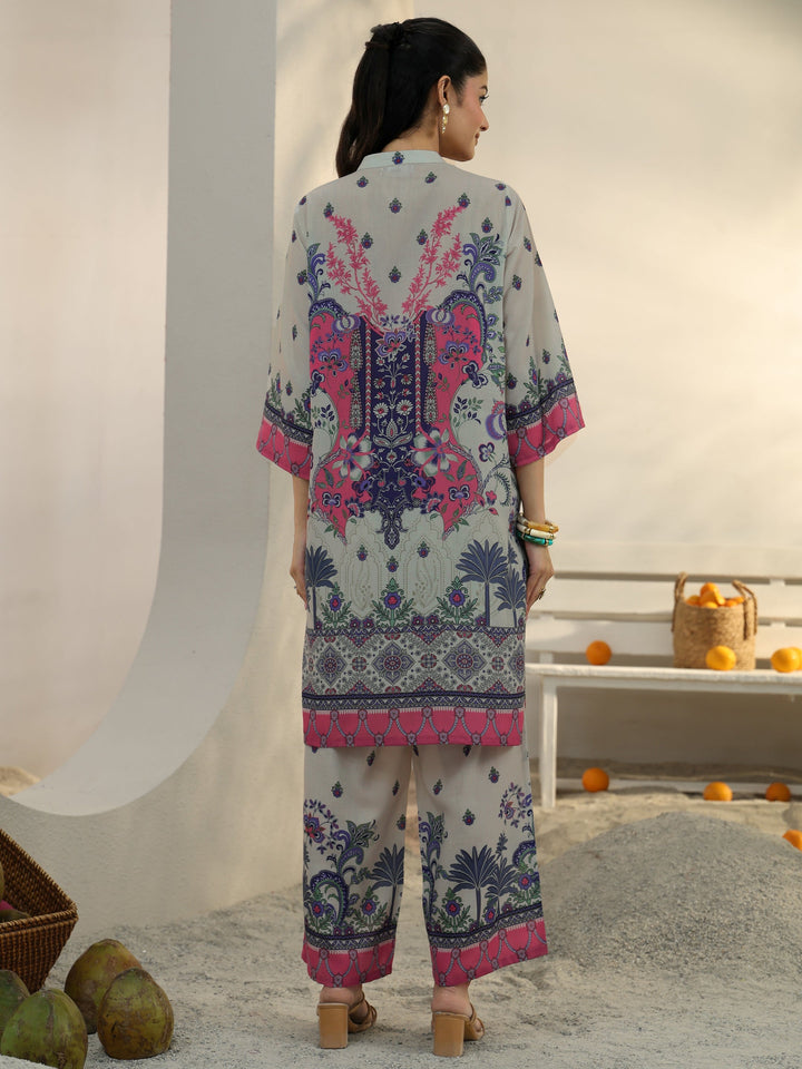Off White Ethnic Printed Cotton Blend Co-Ord Set
