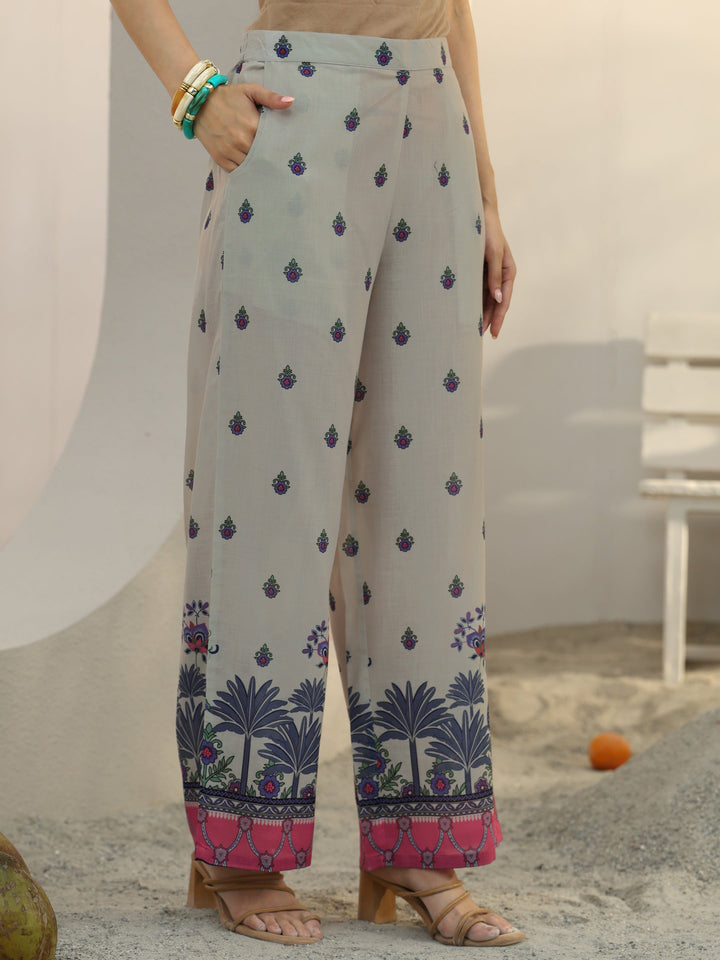 Off White Ethnic Printed Cotton Blend Co-Ord Set