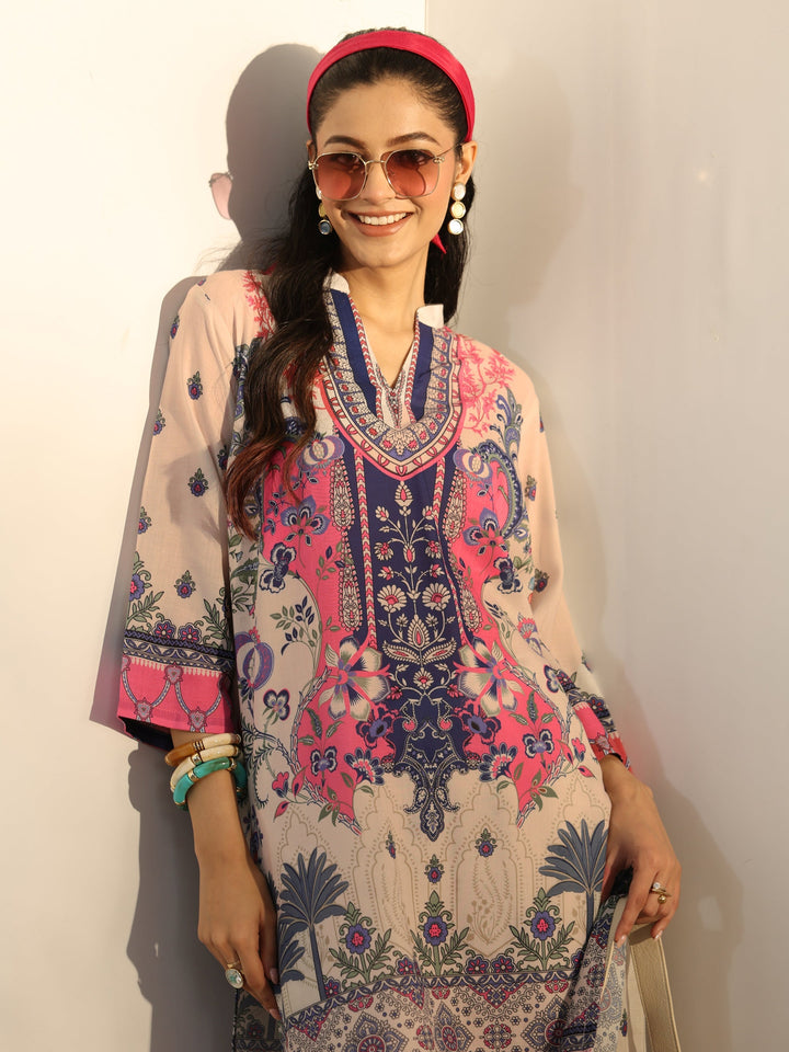 Off White Ethnic Printed Cotton Blend Co-Ord Set