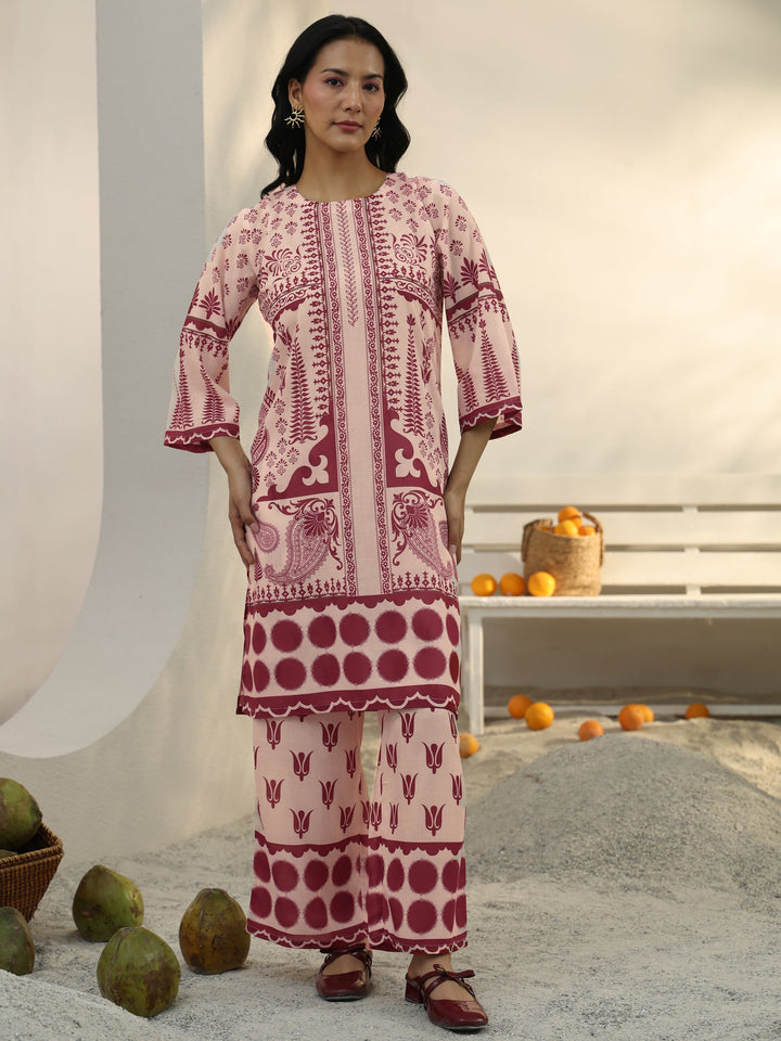 Ivory Ethnic Printed Cotton Blend Co-Ord Set