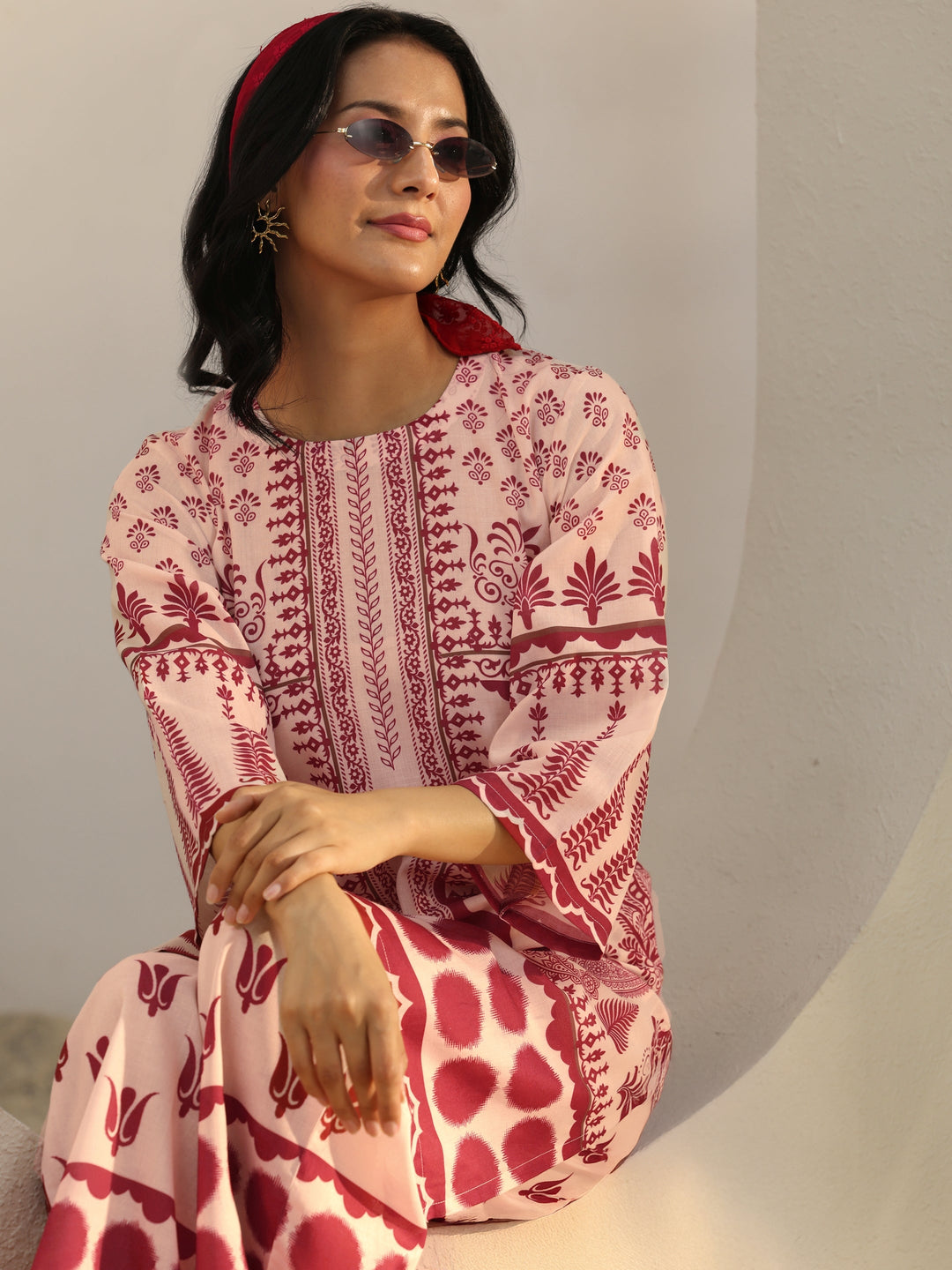 Ivory Ethnic Printed Cotton Blend Co-Ord Set