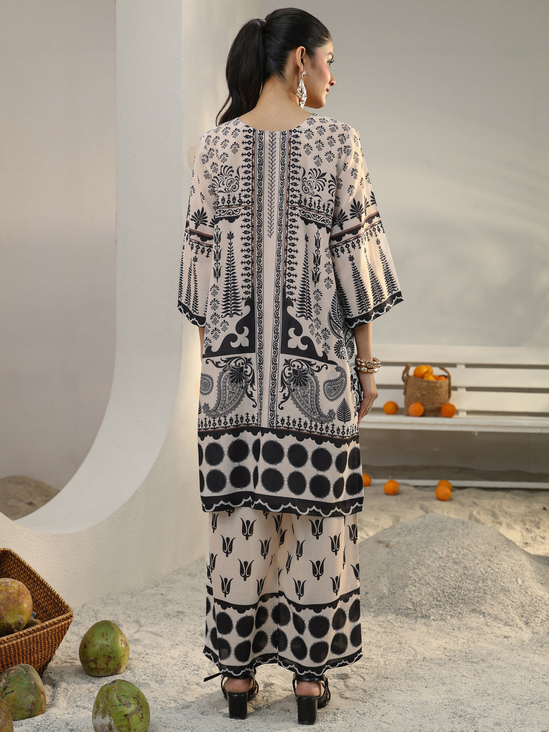 Ivory Ethnic Printed Cotton Blend Co-Ord Set