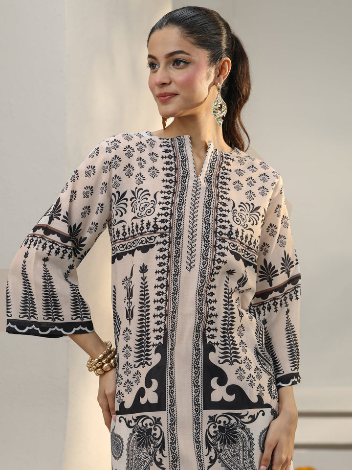 Ivory Ethnic Printed Cotton Blend Co-Ord Set