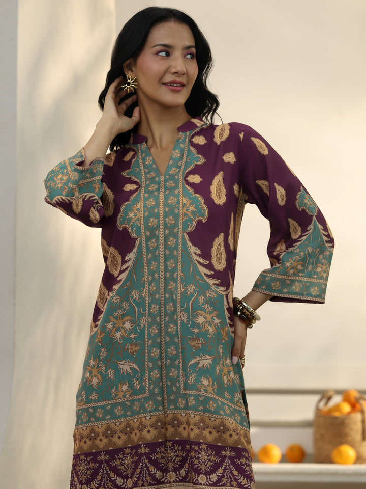 Burgundy Floral Printed Cotton Blend Co-Ord Set