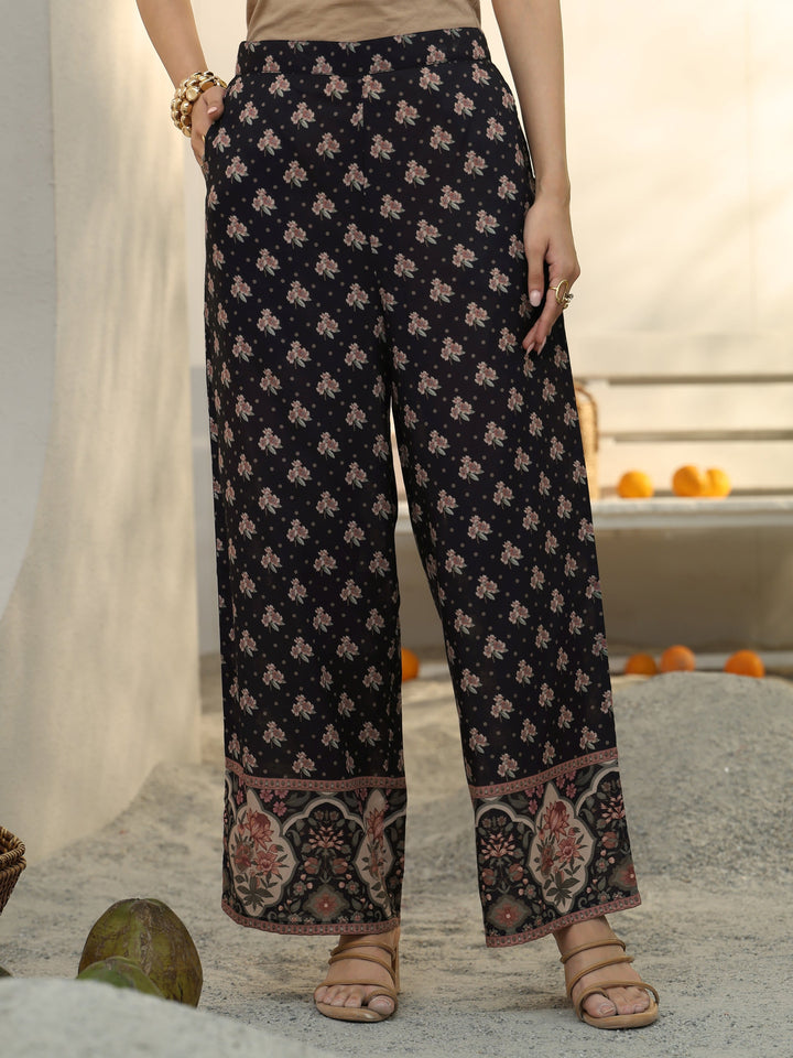 Black Floral Printed Cotton Blend Co-Ord Set