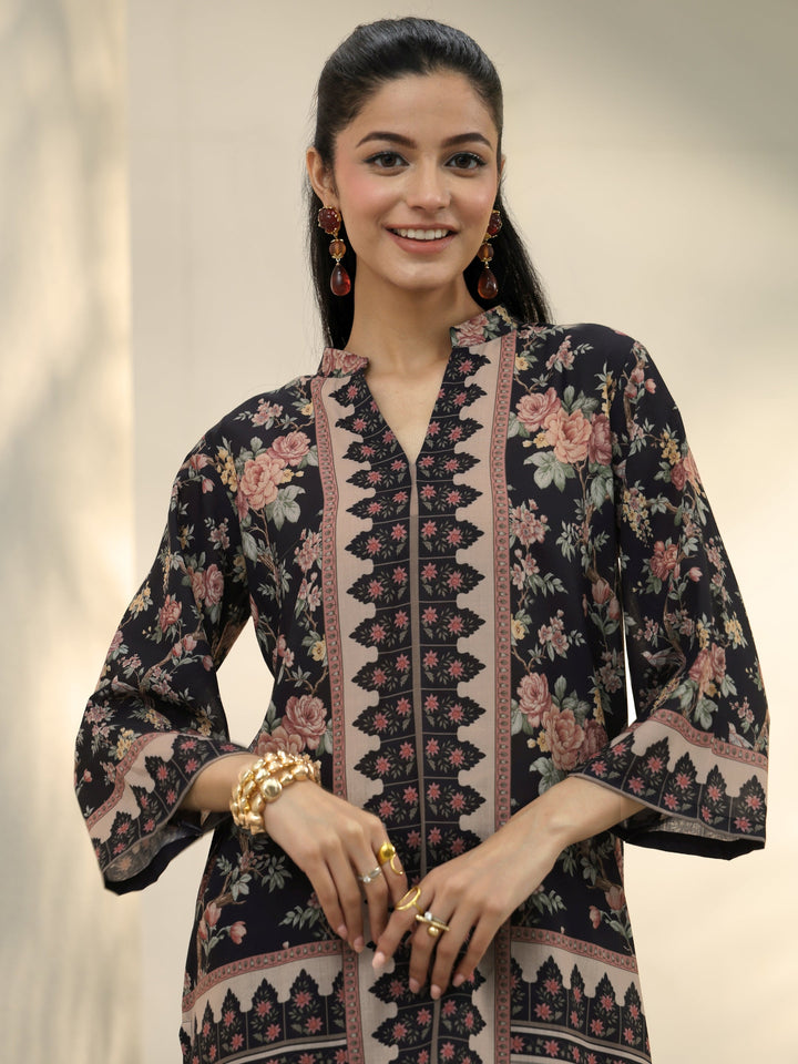 Black Floral Printed Cotton Blend Co-Ord Set