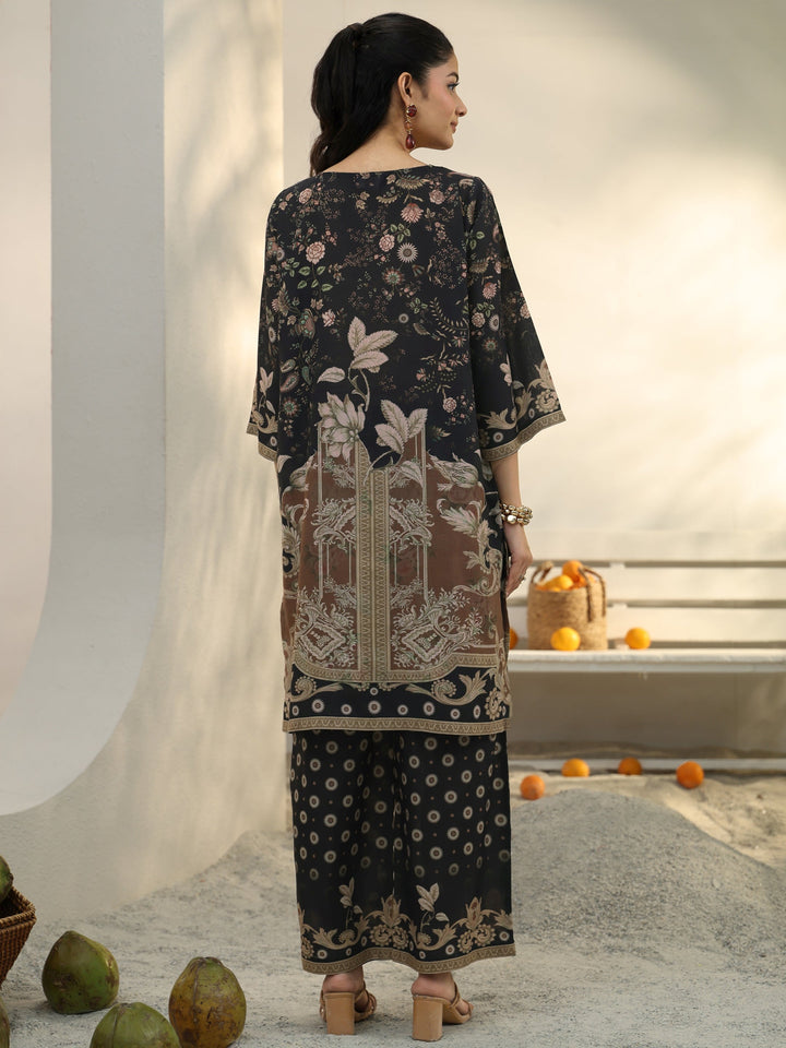 Black Floral Printed Cotton Blend Co-Ord Set