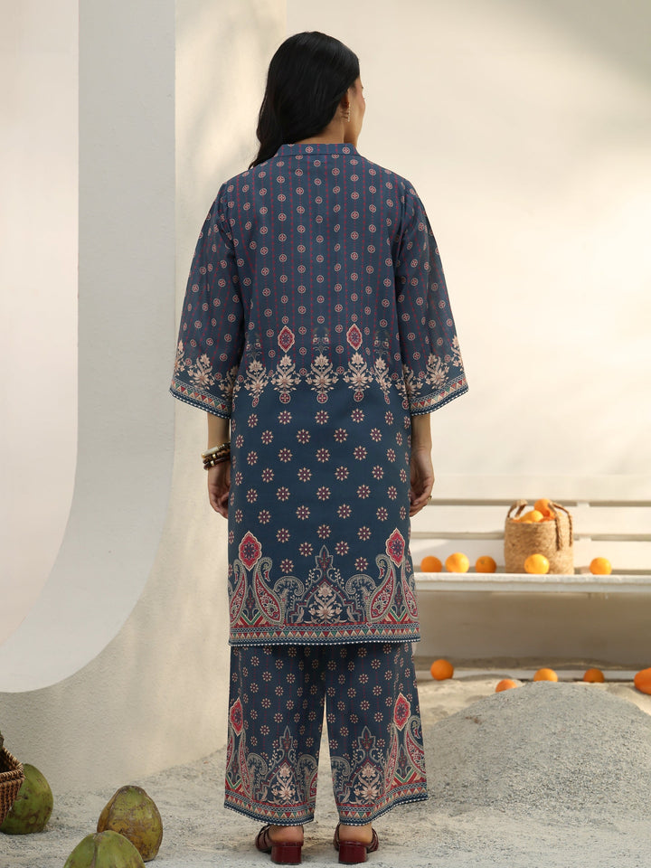 Blue Ethnic Printed Cotton Blend Co-Ord Set