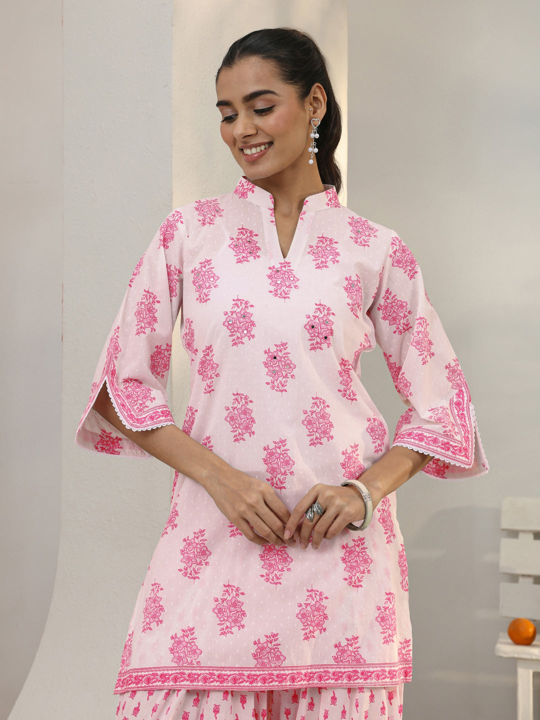 White Floral Printed Cotton Co-Ord Set