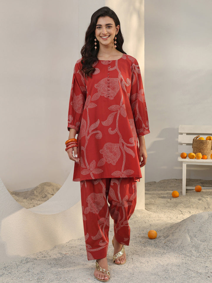 Red Floral Printed Cotton Co-Ord Set