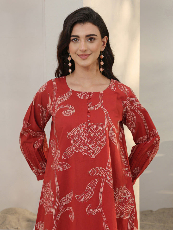 Red Floral Printed Cotton Co-Ord Set