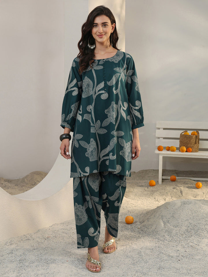 Teal Floral Printed Cotton Co-Ord Set