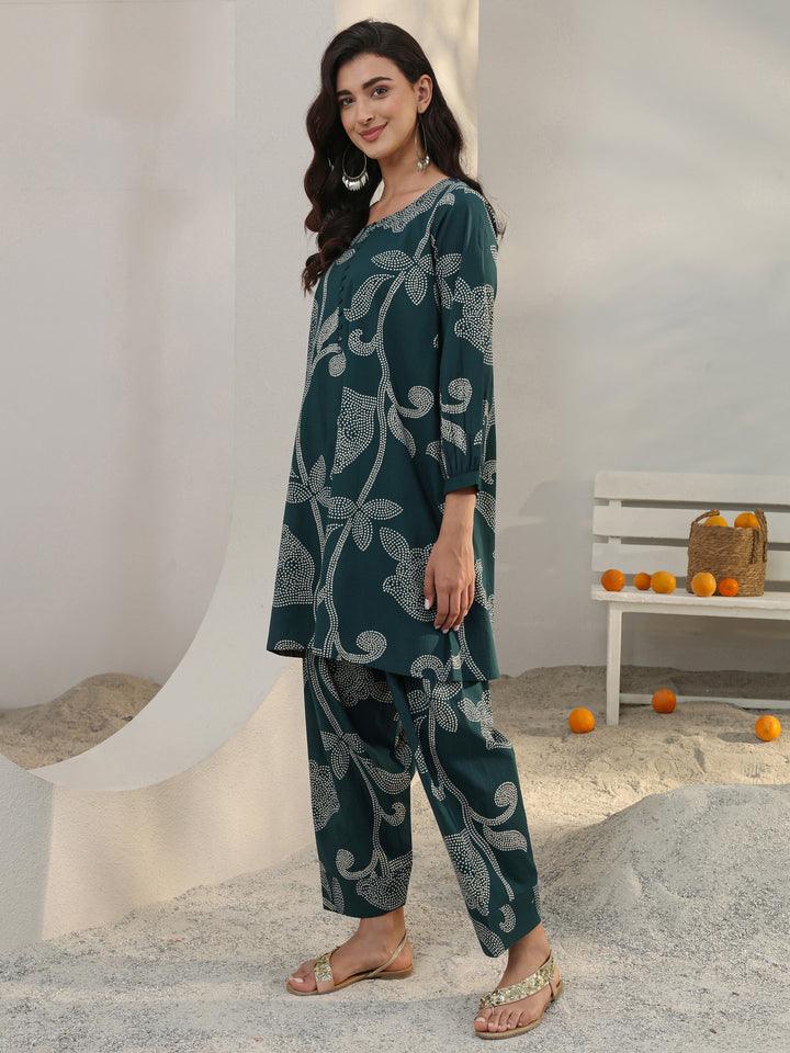 Teal Floral Printed Cotton Co-Ord Set