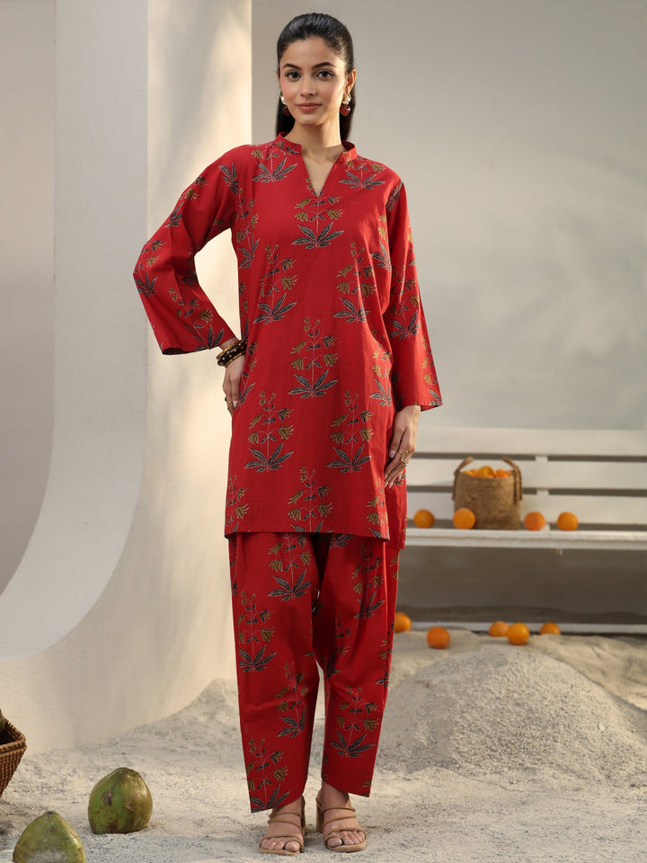 Red Floral Printed Cotton Co-Ord Set