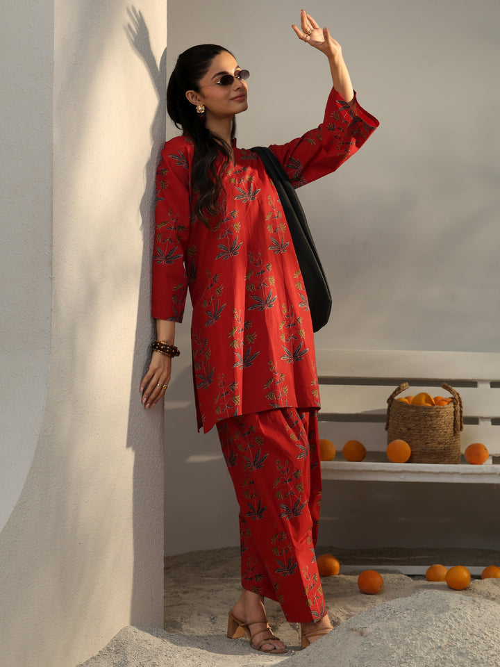 Red Floral Printed Cotton Co-Ord Set