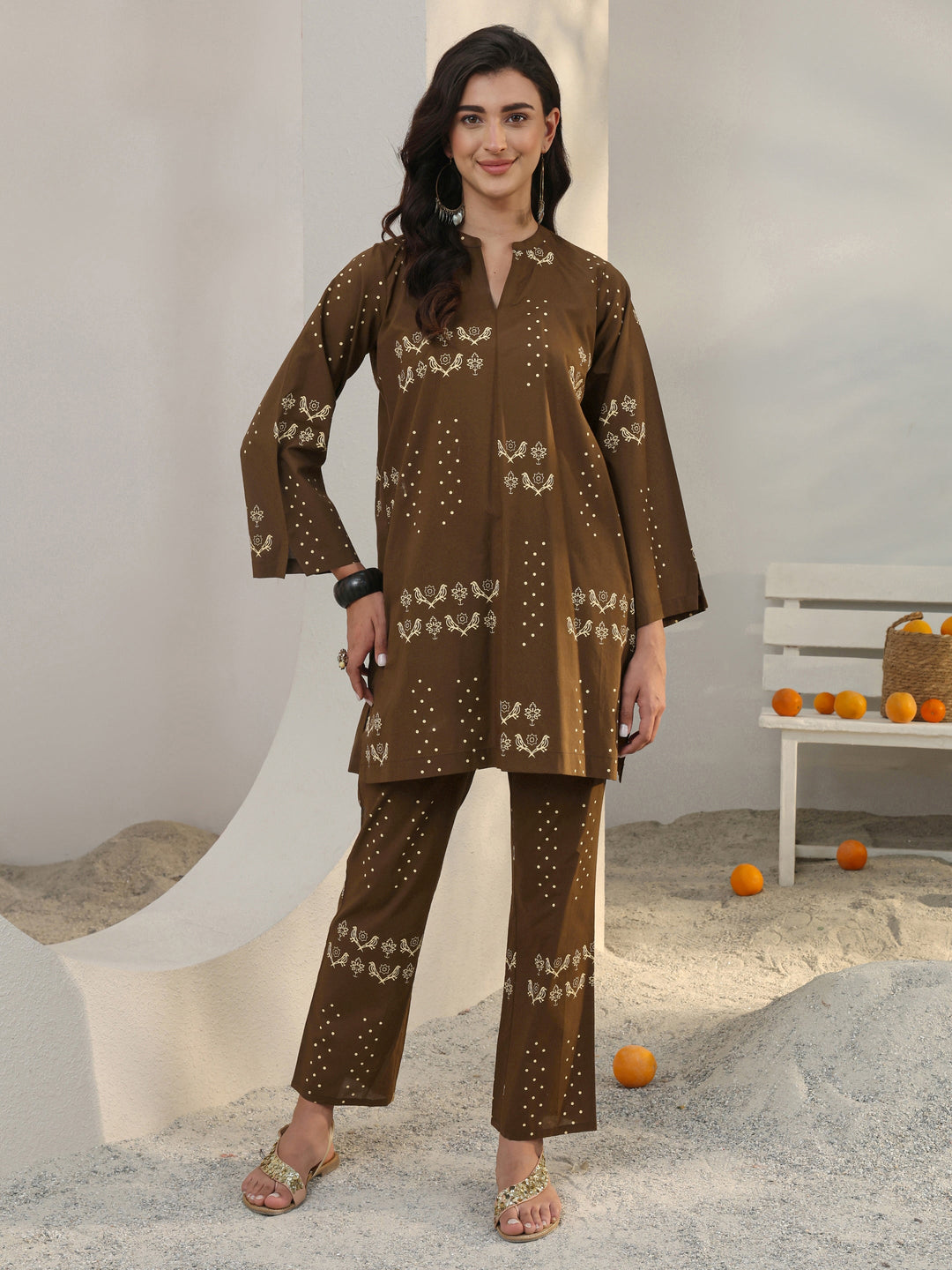 Brown Printed Cotton Co-Ord Set