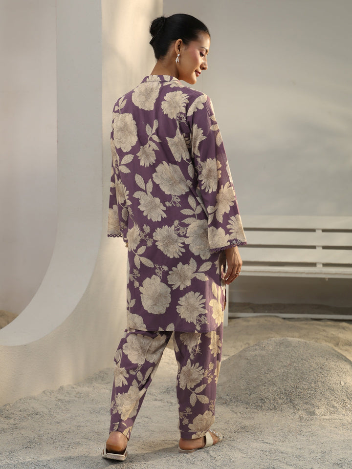 Purple Floral Printed Cotton Co-Ord Set