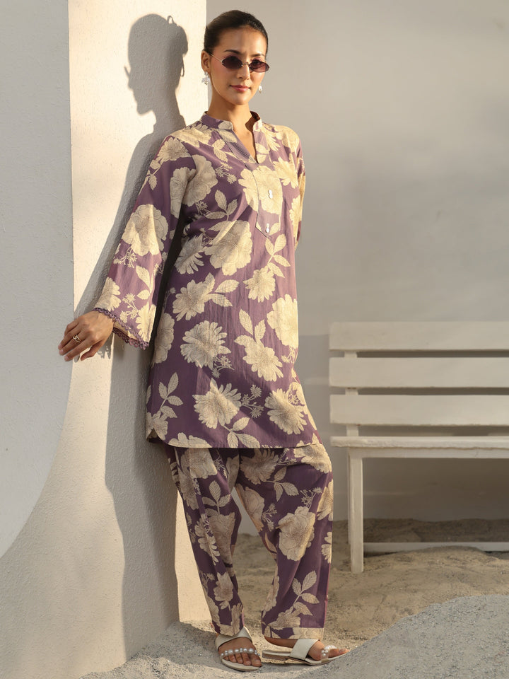 Purple Floral Printed Cotton Co-Ord Set