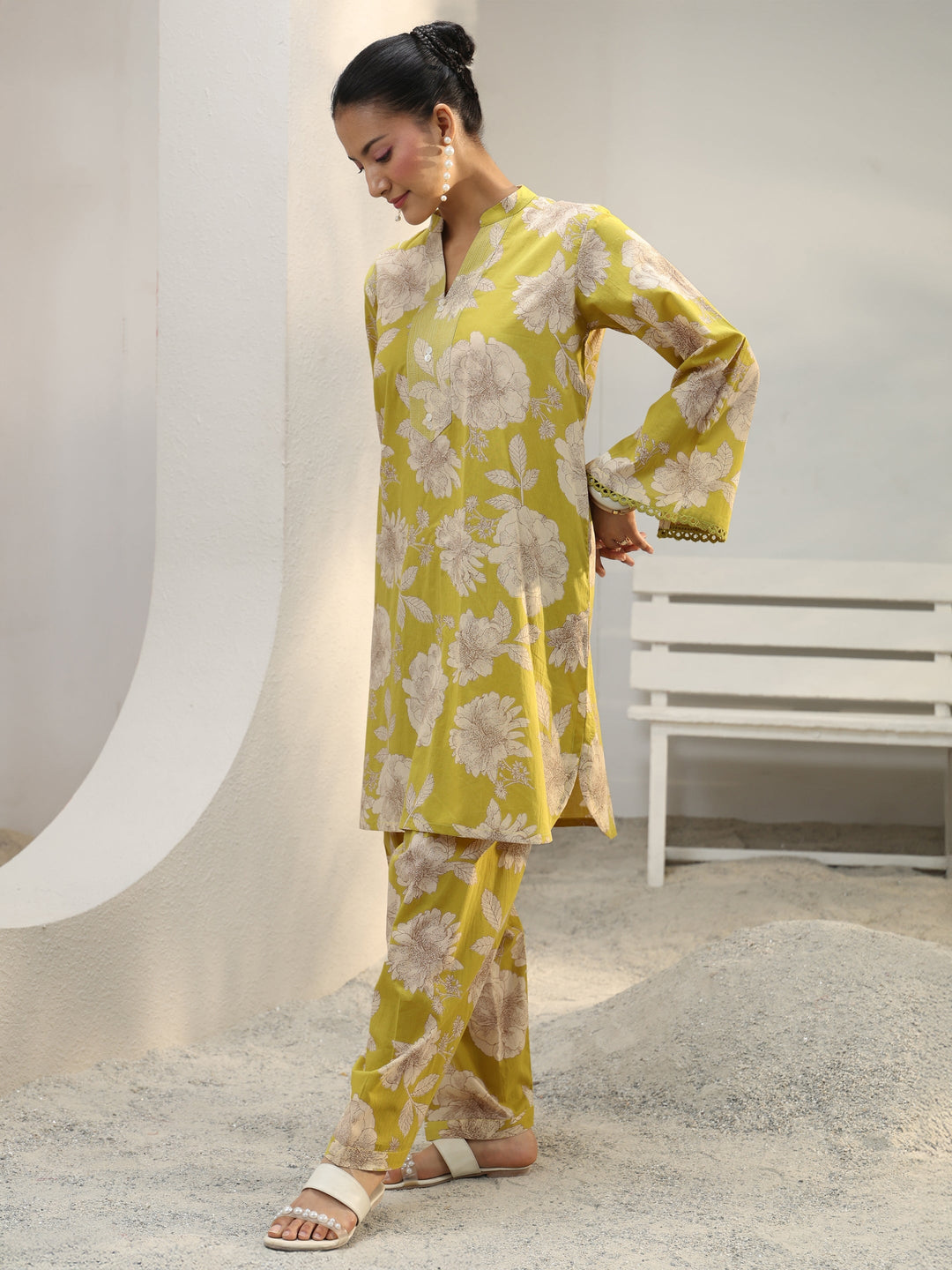 Green Floral Printed Cotton Co-Ord Set