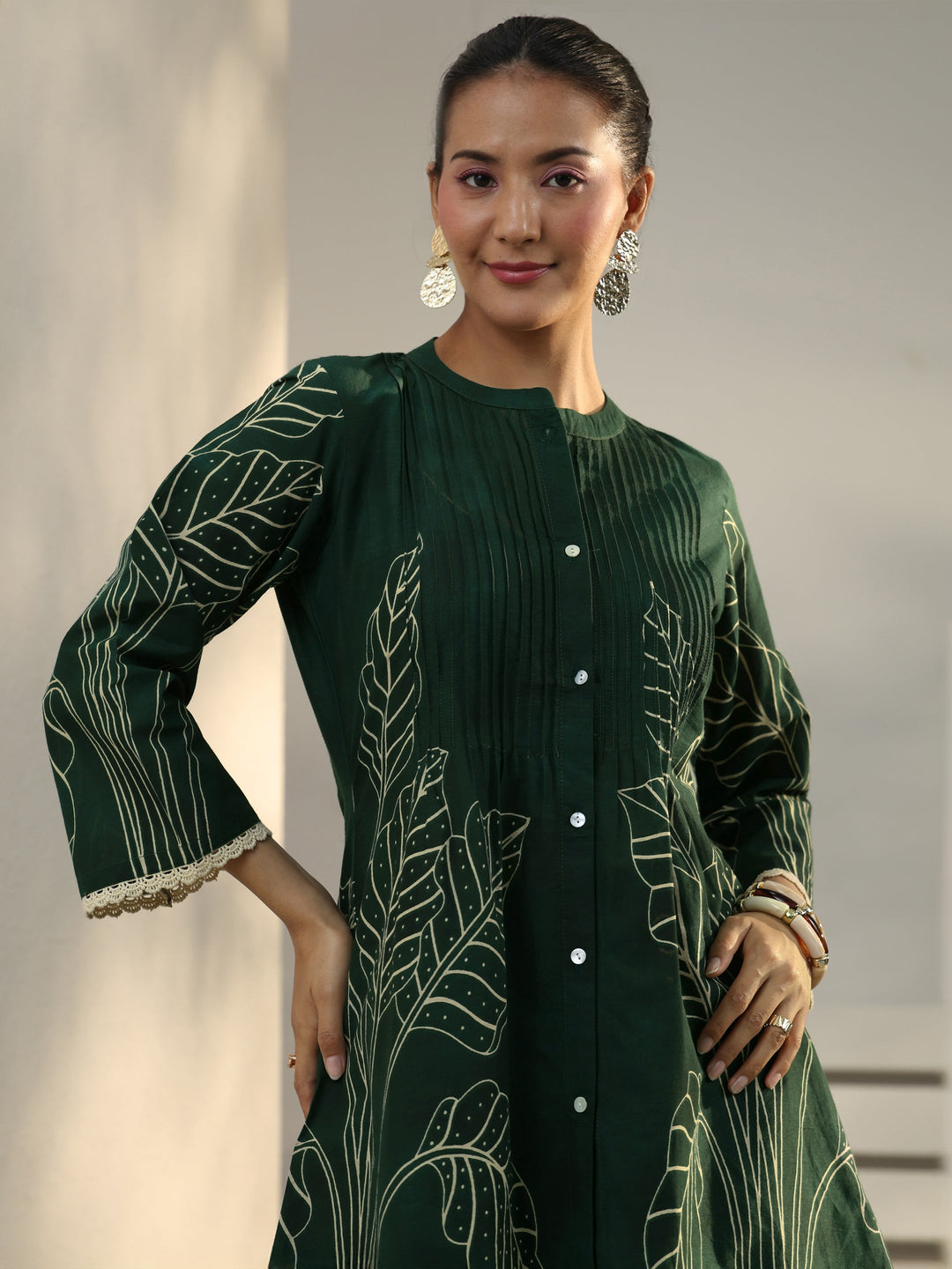 Green Floral Printed Cotton Co-Ord Set