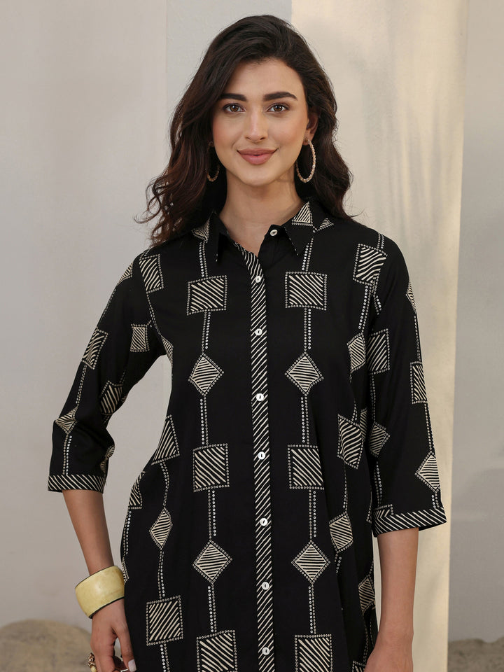 Black Geometric Printed Rayon Co-Ord Set