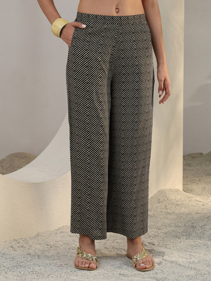 Black Geometric Printed Rayon Co-Ord Set